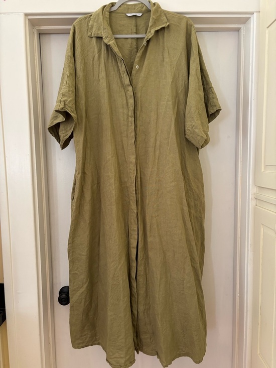 Linenfox Dresses & Skirts - Linenfox Olive Button-Front Maxi Linen Dress